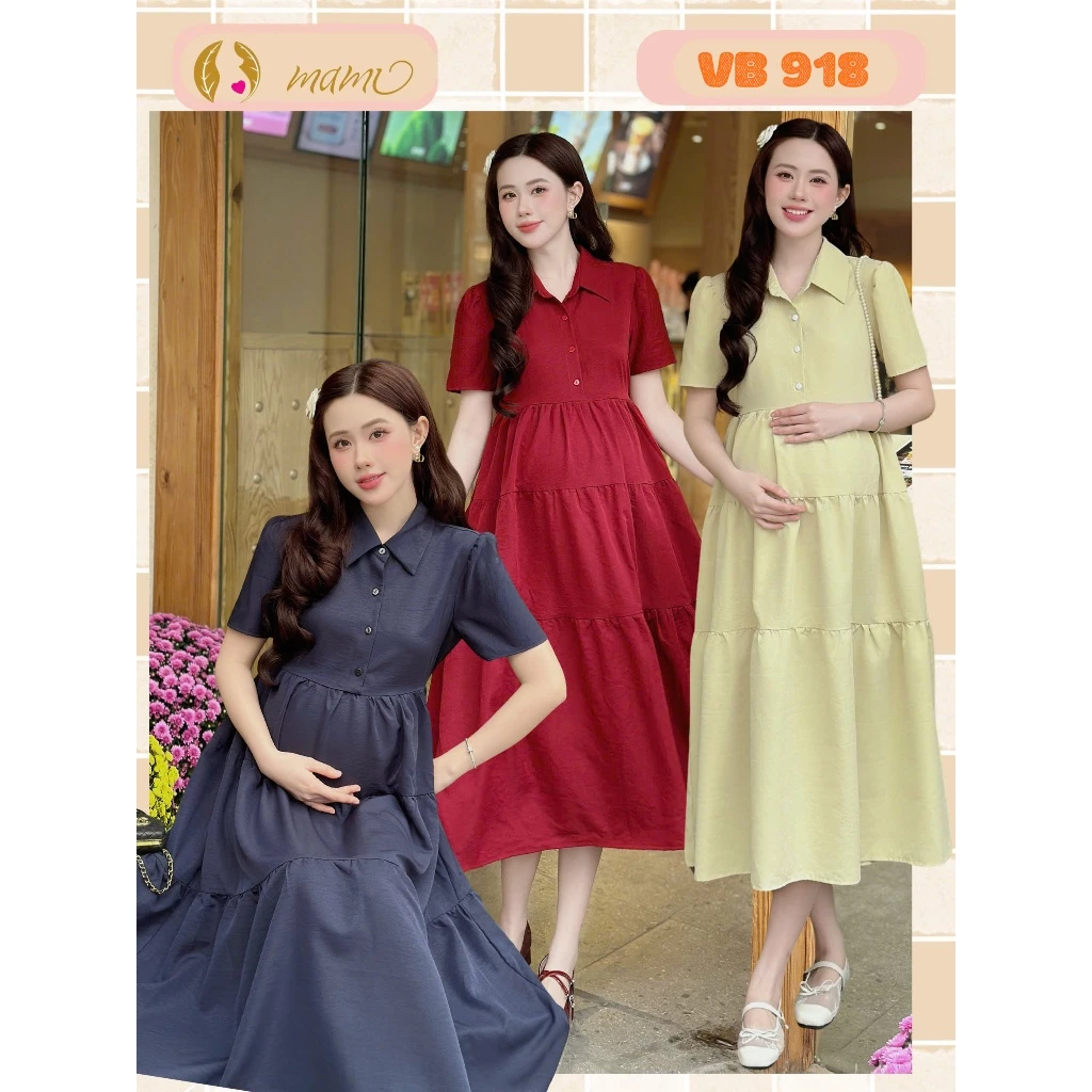 váy bầu đầm bầu MAMI MS291 váy bầu dáng xòe 3 tầng chất liệu text hàn giúp mẹ bầu mặc lên vừa thoải mái dễ chịu đi làm