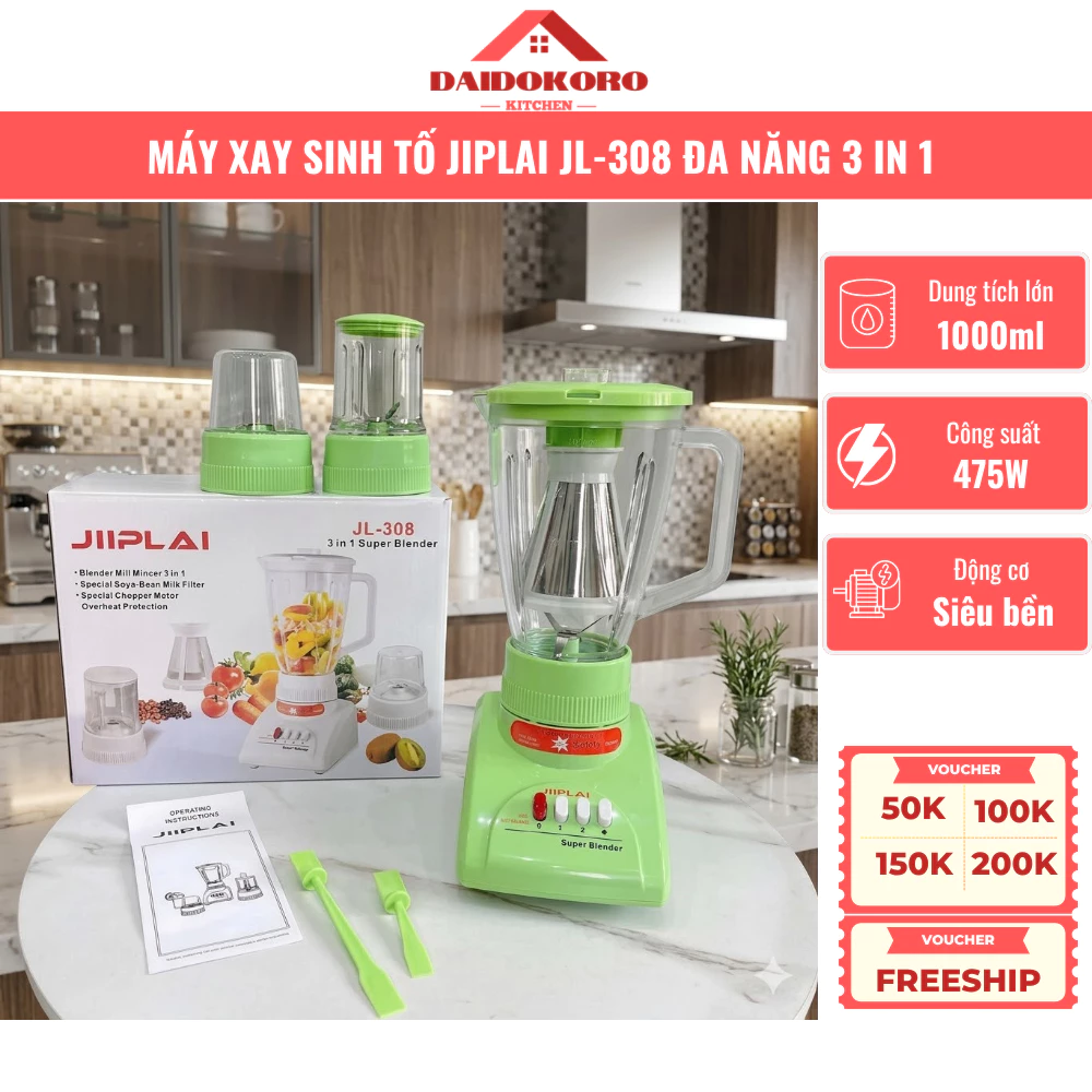 Máy Xay Sinh Tố JPL Đa Năng, 3 IN 1, Sẵn 2 Cối, Dung Tích 1000ml,Dễ Sử Dụng