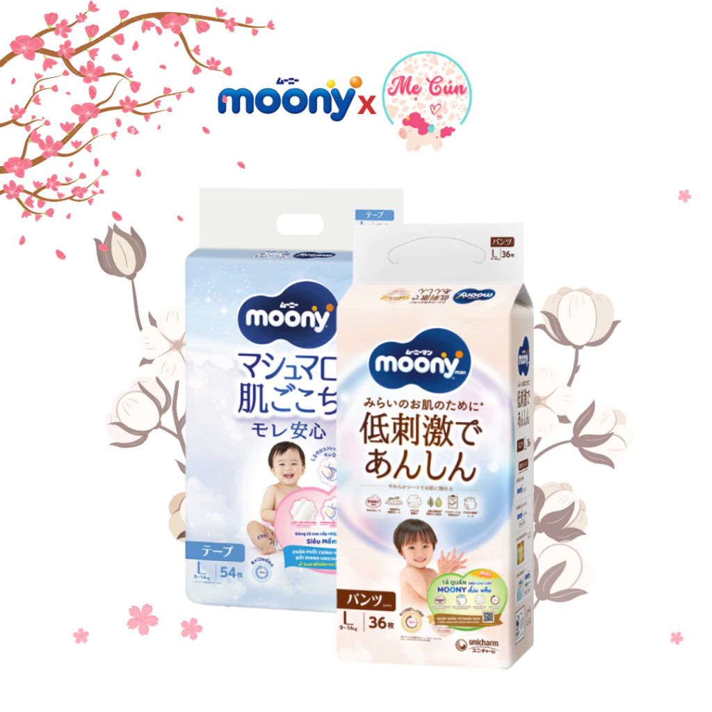 Tã quần, dán Moony Natural bông hữu cơ NB62/S58/M46/L38/XL32, Moony Blue Cao Cấp NB90/S84/M64/L54/M52/L44/XL38/XXL26/XXX