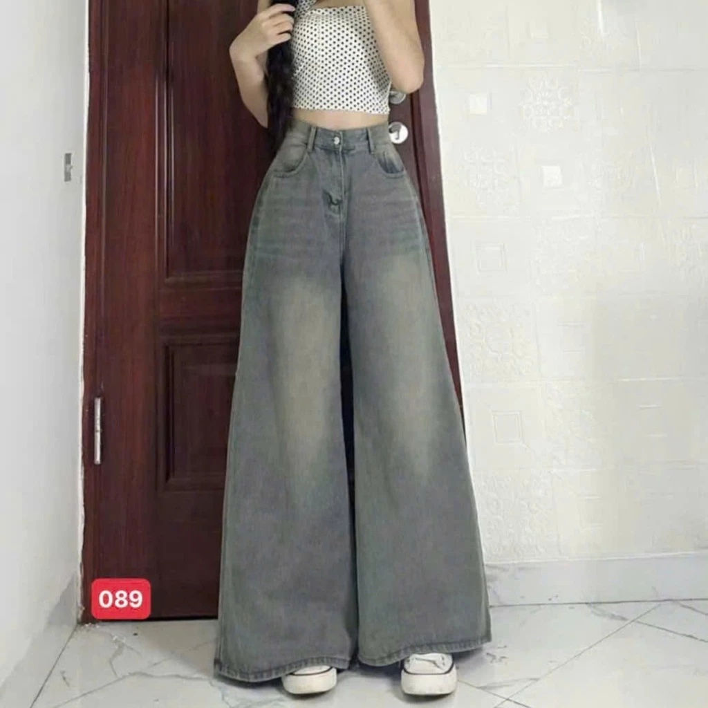 Quần jean nữ ống rộng, quần baggy jean cottong quần bò nữ cạp cao nhiều mẫu bi shop173 ms1235