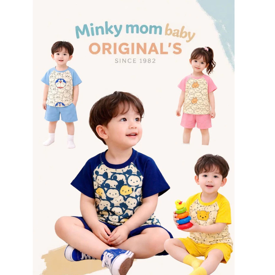 [9-27kg] Bộ Cộc Tay THUN LẠNH MINKY MOM Giáp Năng In Hình Họa Tiết Face Cho Bé TN-IN75