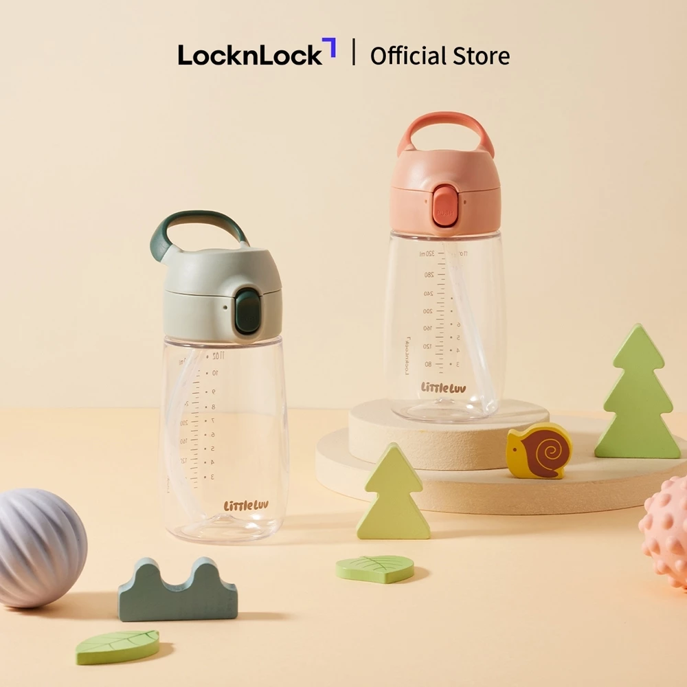 Bình nước cho bé LocknLock có ống hút 410ml, nhựa Tritan Little Luv Switch cap tritan straw cup HAP918- T2CMALL