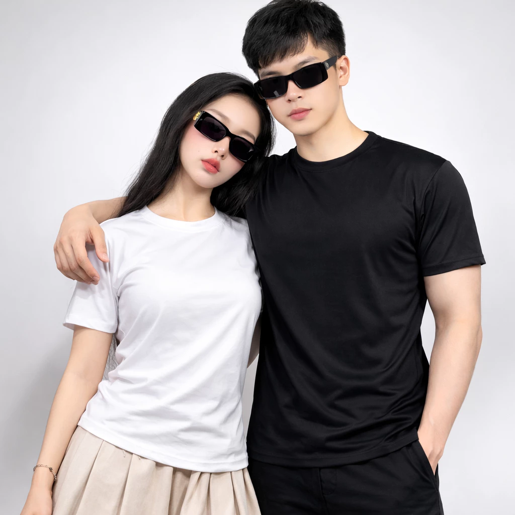 Áo Thun Lạnh Ngắn Tay Cổ Tròn ANDROMEDA 2 Màu Đen Trắng Vải Mịn Mát Thoáng Thấm Hút Hồ Hôi