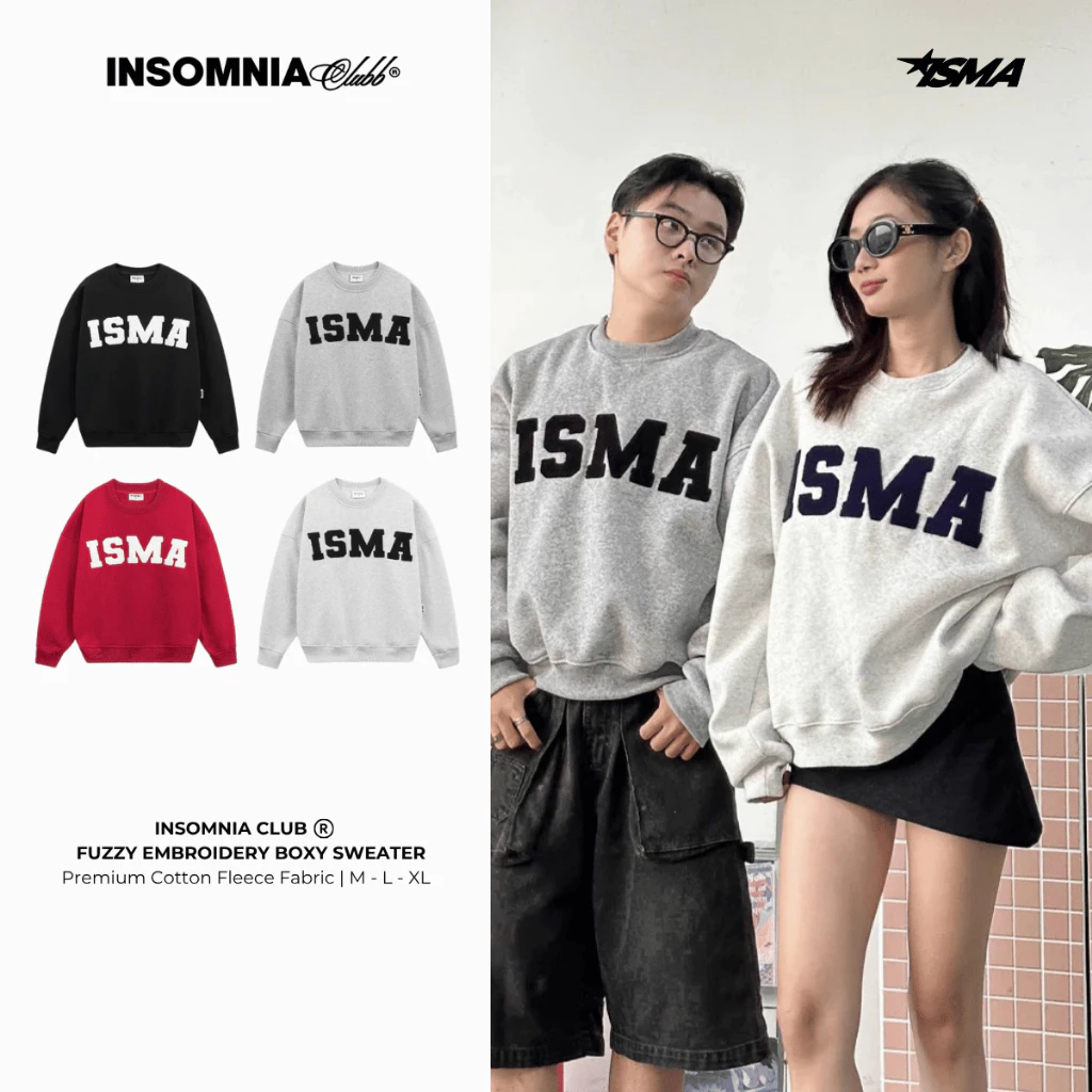 Áo Nỉ Sweater Thêu Xù INSOMNIA Form Boxy Chất Nỉ Bông Nam Nữ Unisex - HD006