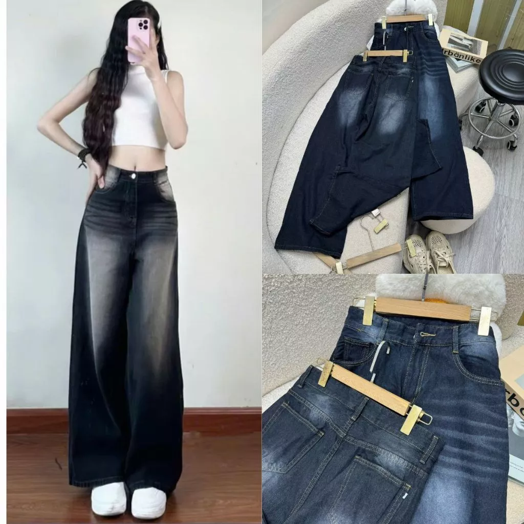 Quần Jean Suông Ống Rộng Bigsize Nữ Tôn Dáng Chất Vải Demi Cá Tính Mềm Mịn Cạp Cao Dễ Phối Đồ Q539+Q540