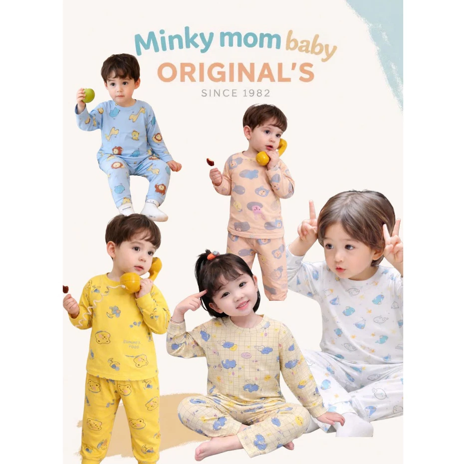 Bộ Dài Tay Thun Lạnh MINKY MOM Vài Mỏng Mát In Hình Động Vật Dễ Thương Cho Bé TD-IN23
