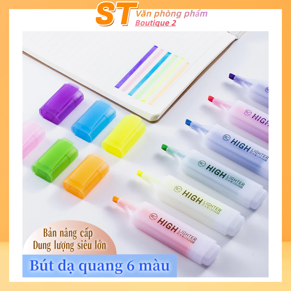 Bút dạ quang màu kẹo bản nâng cấp, dung tích lớn, ra mực đều, đánh dấu nổi bật, dùng cho học sinh ghi chú trọng điểm