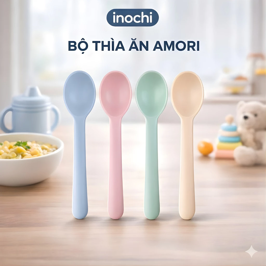 Bộ Thìa Ăn & Tập Ăn Inochi Amori Cho Bé: An Toàn,Tiện Lợi,Thiết Kế Bo Tròn