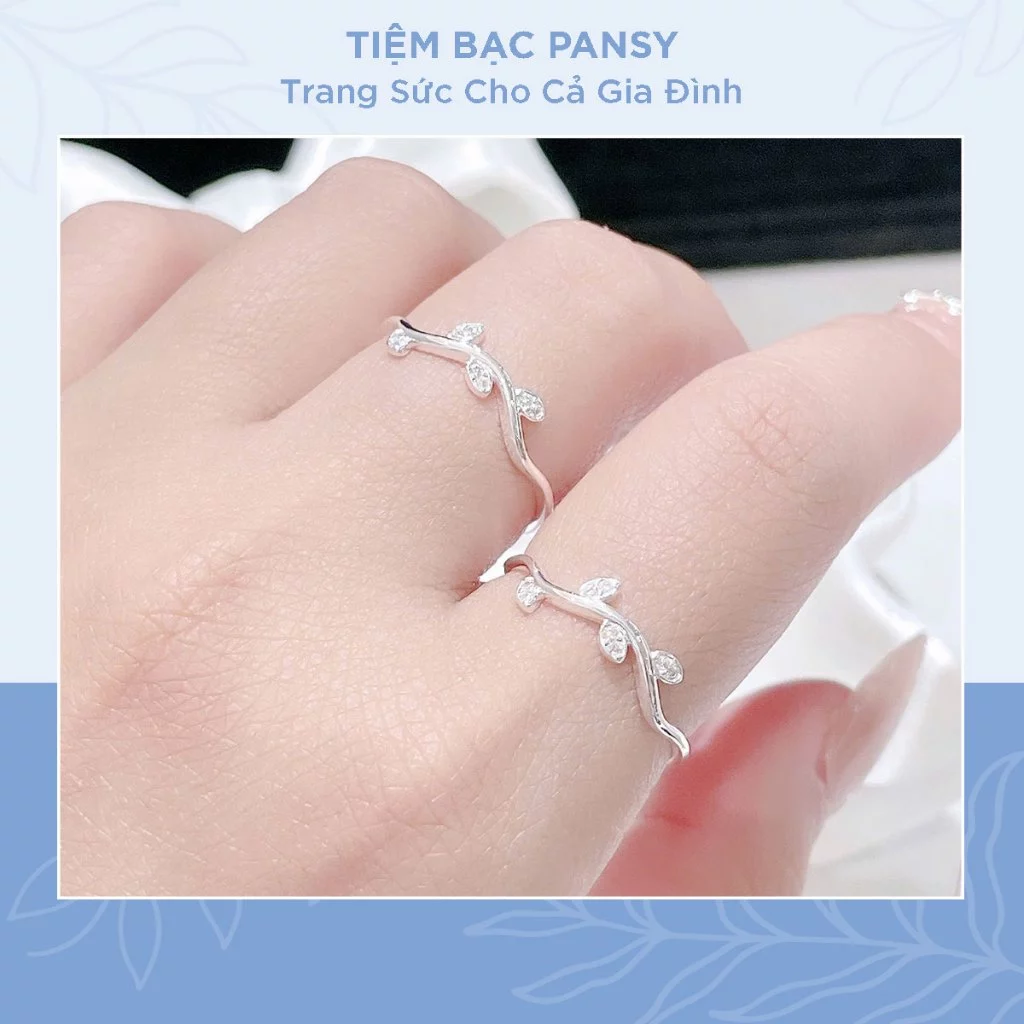 Nhẫn bạc nữ PANSY cành lá đính đá thanh mảnh dịu dàng