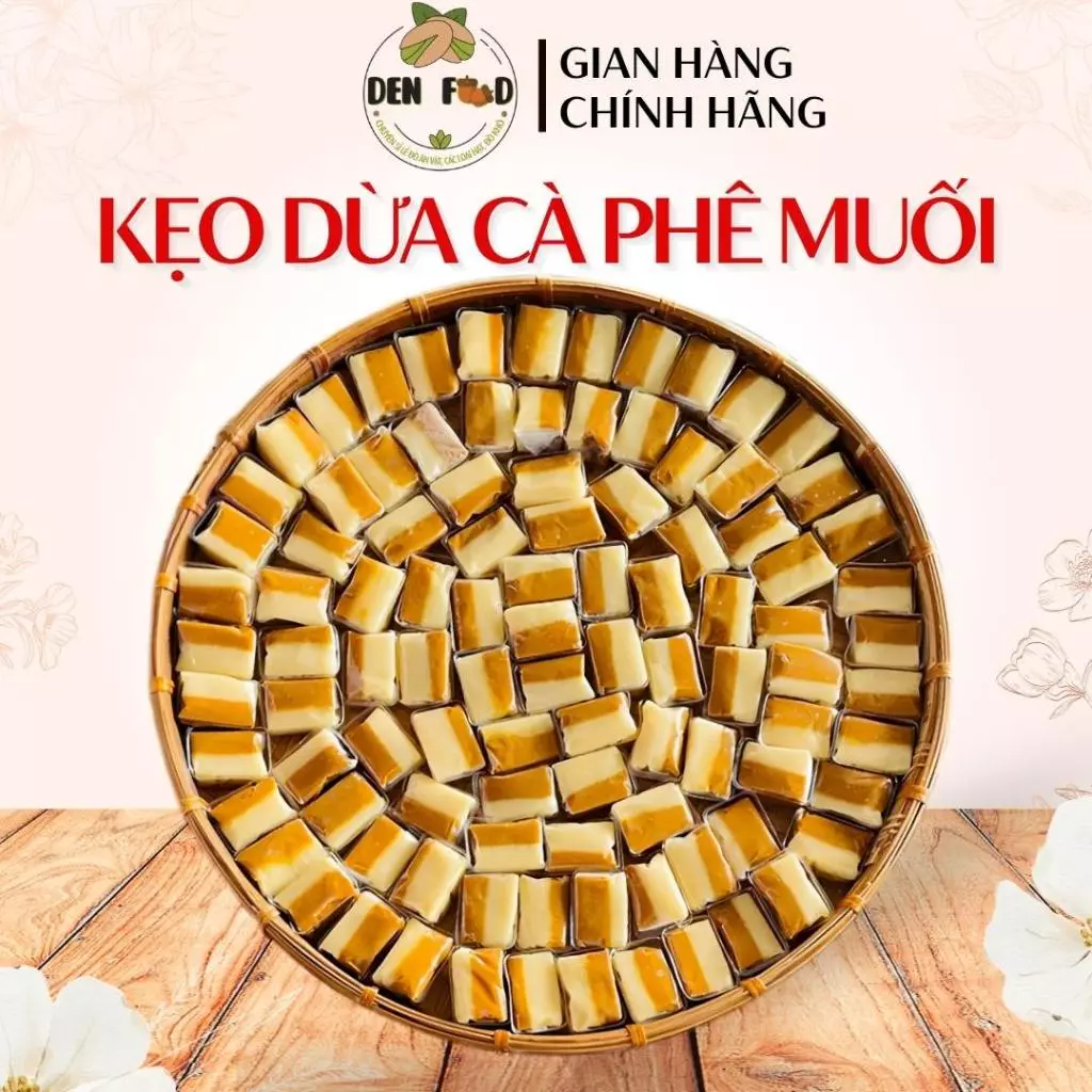 500g Kẹo Dừa Sáp Cà phê Cafe muối, đặc sản Bến Tre - Ăn Vặt Denfood