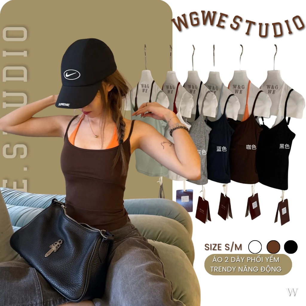 WGWE Áo Hai Dây Cổ Yếm 8799 Lót Đệm Ngực – Đi Biển, Style Du Lịch Trẻ Trung