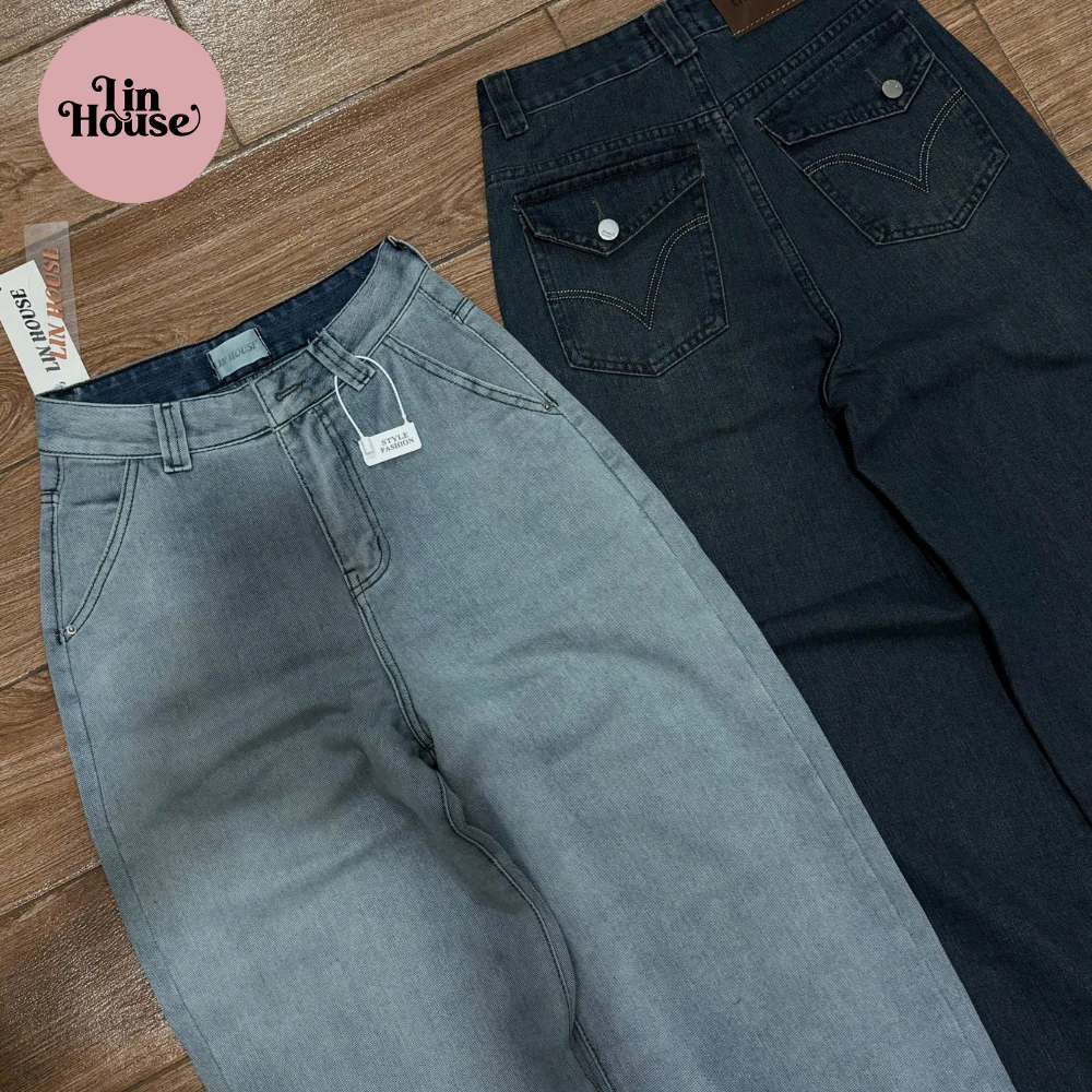 (MÃ 15) Quần Jean Nữ Suông Túi Sau Thêu – Quần Jeans Ống Rộng Lưng Cao, Jean Cotton Dày Đẹp, Dễ Phối Đồ