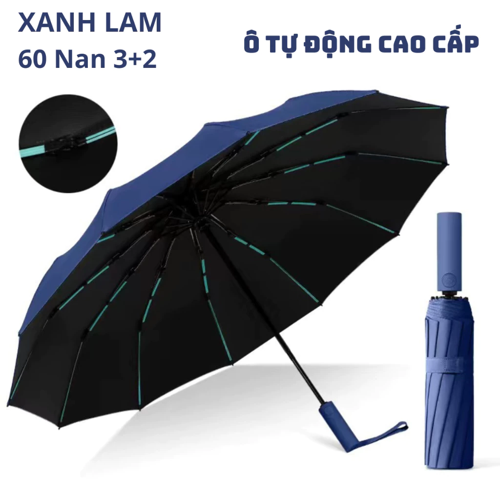 Ô Dù Che Mưa, Đi Nắng 12 Nan Thép 60 Nan Vải 3 Lớp Chống Thấm, Đóng Mở 2 Chiều Tự Động