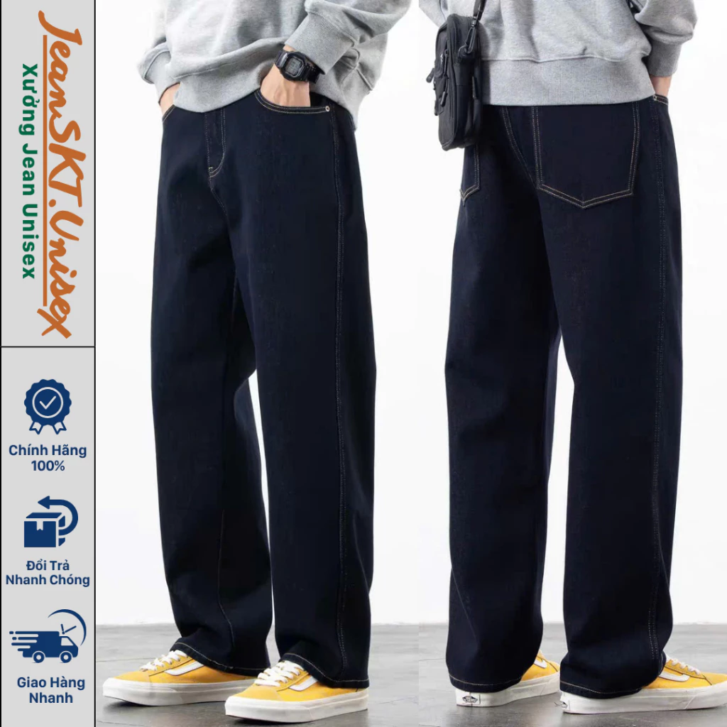 Quần jean nam ống rộng baggy, form suông đẹp, co giãn, mặc thoải mái dễ phối đồ-JeanSkt