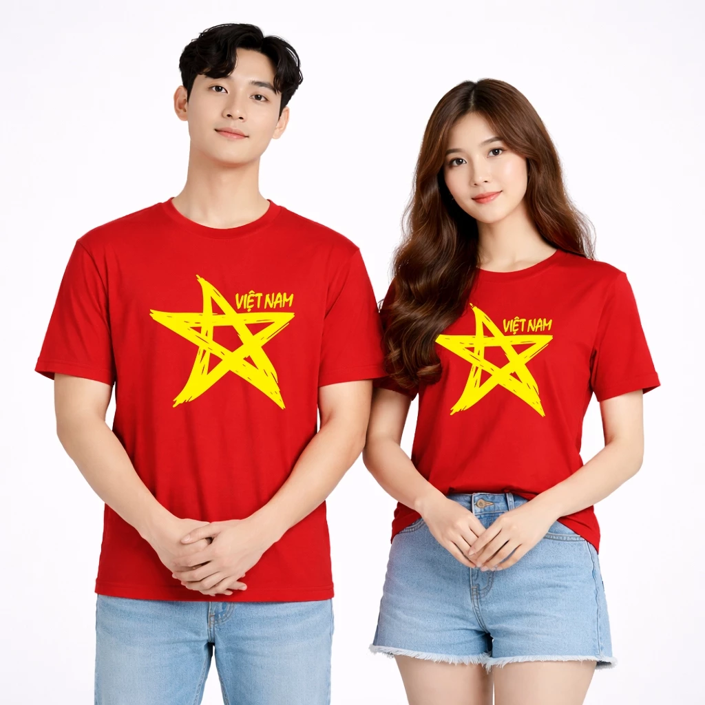 Áo Phông Việt Nam Sao Vàng Cách Điệu ANDROMEDA Vải Dày Ngắn Tay Cổ Tròn Phom Chung Nam Nữ Đủ Size