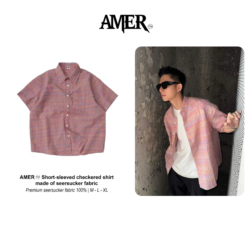 Áo Sơ Mi Tay Ngắn Nam Nữ Kẻ Caro Local Brand AMER Chất Seersucker Thô Gợn Sóng Thoáng Mát - AM01