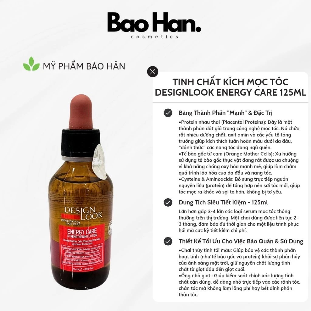 TINH CHẤT MỌC TÓC DESIGN LOOK ENERGY CARE 125ML - SERUM NGĂN RỤNG TÓC SỬ DỤNG CÔNG NGHỆ TẾ BÀO GỐC, GIẢM RỤNG CHUYÊN SÂU