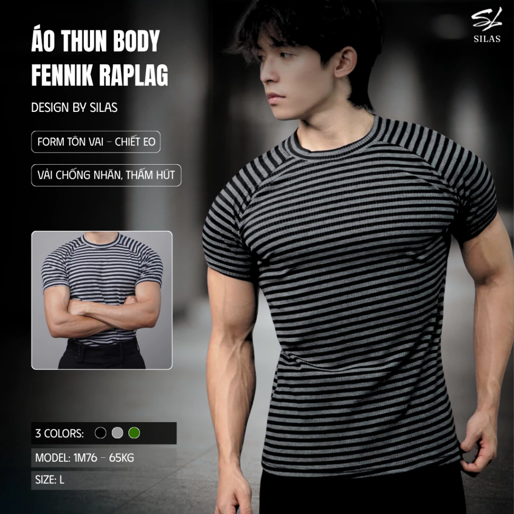 (New Item) Áo Thun Body SILAS Fennikk Tay Ngắn Raplag Sọc Ngang Trơn Cotton Lạnh Ôm Body form fit - ATSL01