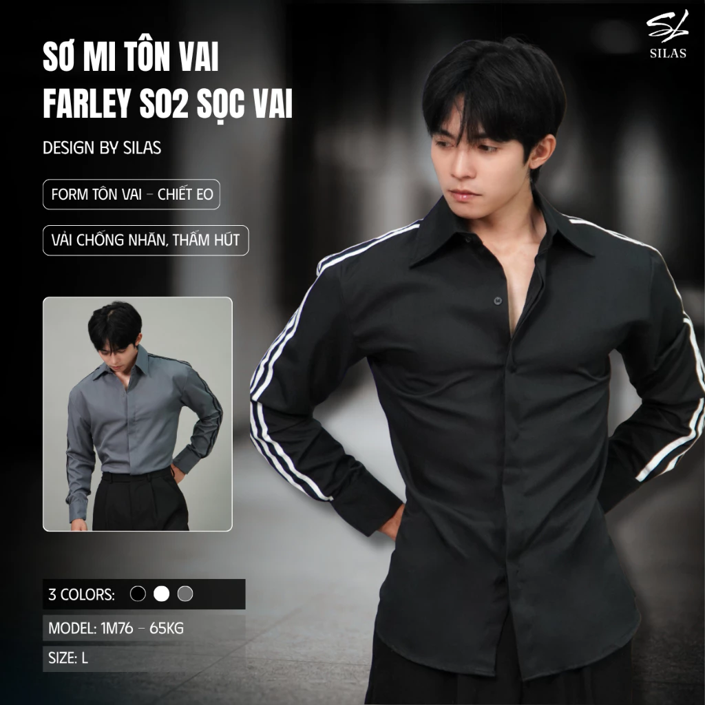 (Form Tôn Vai) Áo Sơ Mi SILAS FARLEYY S02 Trơn Viền Vai - Tay Nam Cotton Chéo Giấu Cúc - ASL49