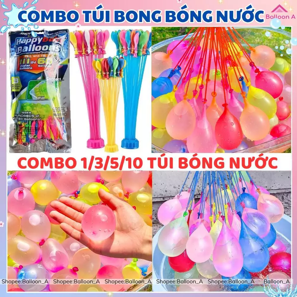 Bong Bóng Nước Kèm Đầu Nối Vòi Nước Nhiều Màu, Bóng Nước Sắc Màu Chơi Té Nước Siêu Vui Giải Trí