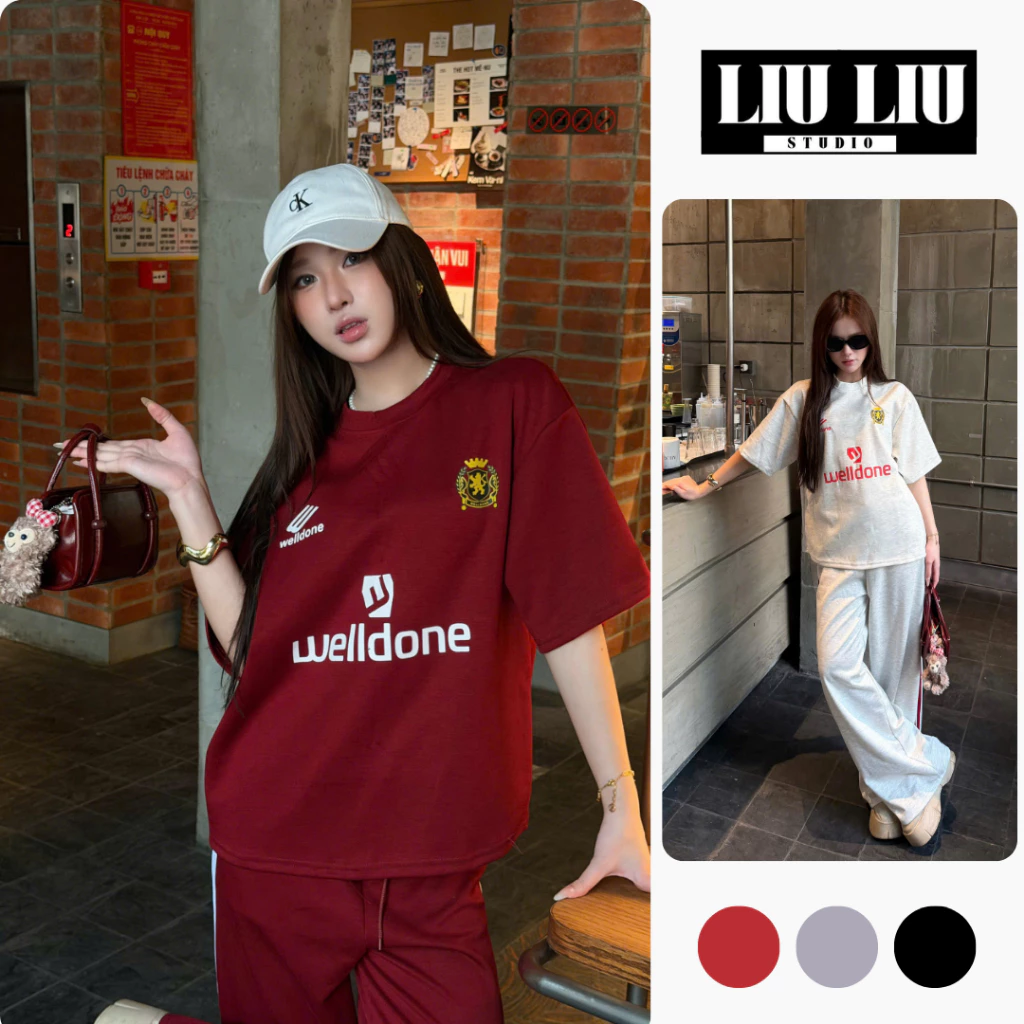 Set Thể Thao Nữ LIULIU L19 WELLDONE Form Regular Fit – Bộ Áo Thun Quần Dài Mì Nỉ Cao Cấp Hack Dáng, Set Đồ Nữ Năng Động