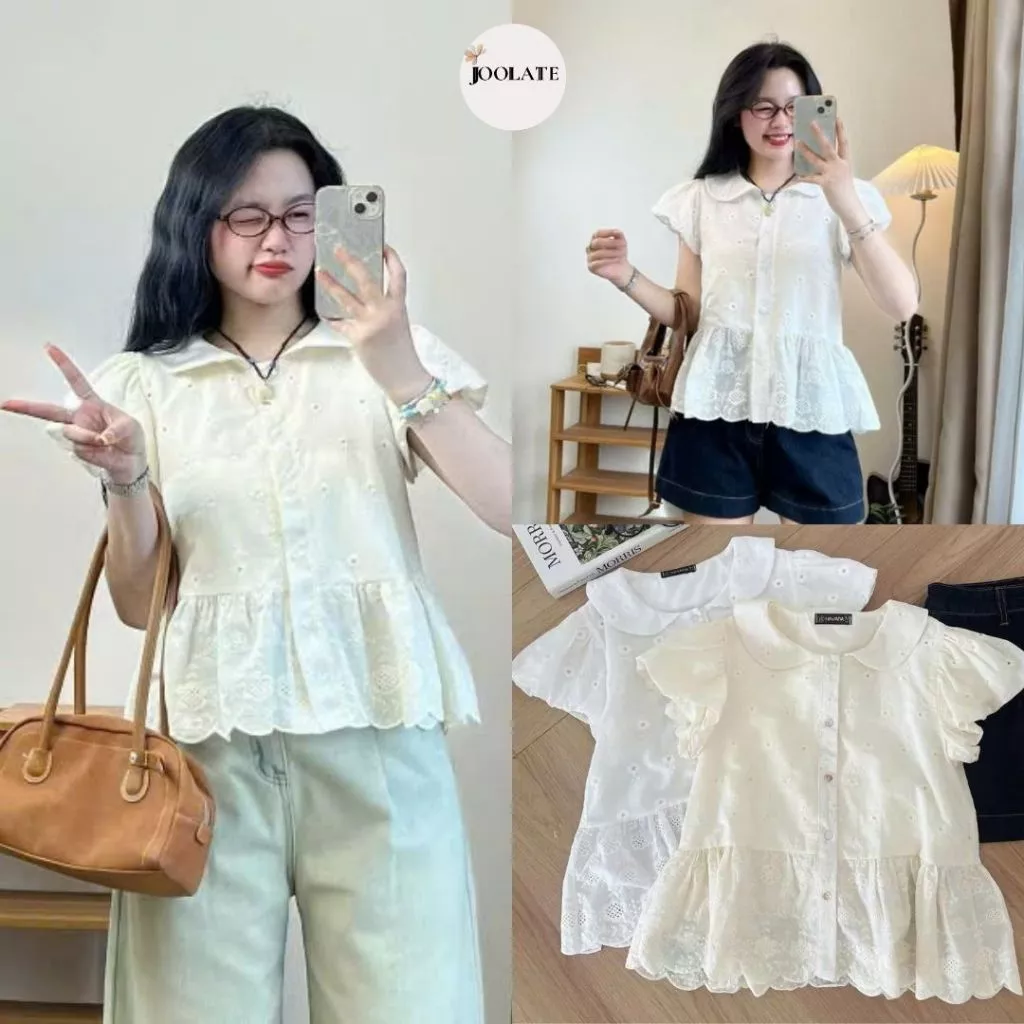 Áo Sơ Mi Babydoll Joolate Chất Thô Boil Cổ Sen Tay Bồng Ulzzang Xinh Xắn