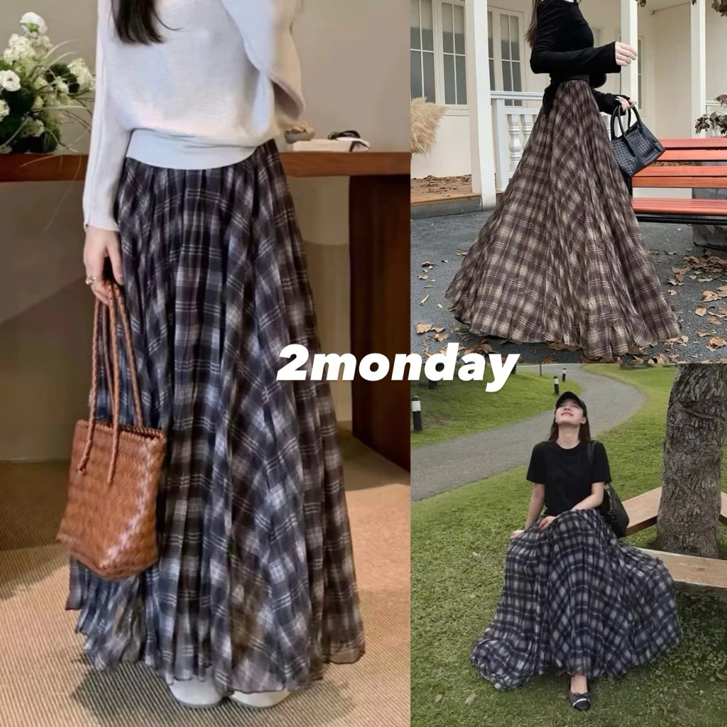 [HÀNG QC/SẴN 3 Lớp] CHÂN VÁY TƠ KẺ CARO DÁNG DÀI CẠP CHUN CO DÃN SIÊU XINH 2MONDAY CV27