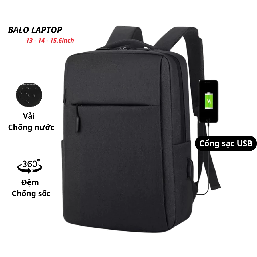 Balo Laptop Tích Hợp Cổng Sạc USB  ( Tặng Cổng Sạc ). Có Ngăn Chống Sốc Laptop 3 Mặt. Mintas-237