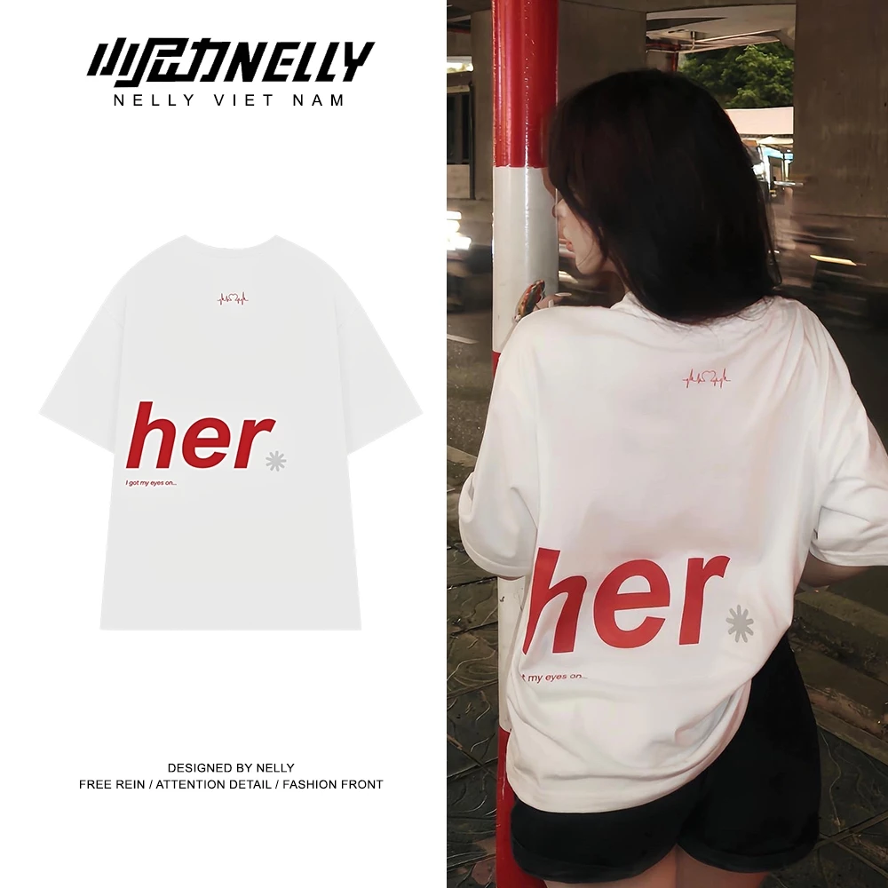 Áo thun NELLY - COUPLE "HER-HIM" 100% cotton 260gsm Premium -Tay Lỡ Form Rộng Oversize Nam Nữ