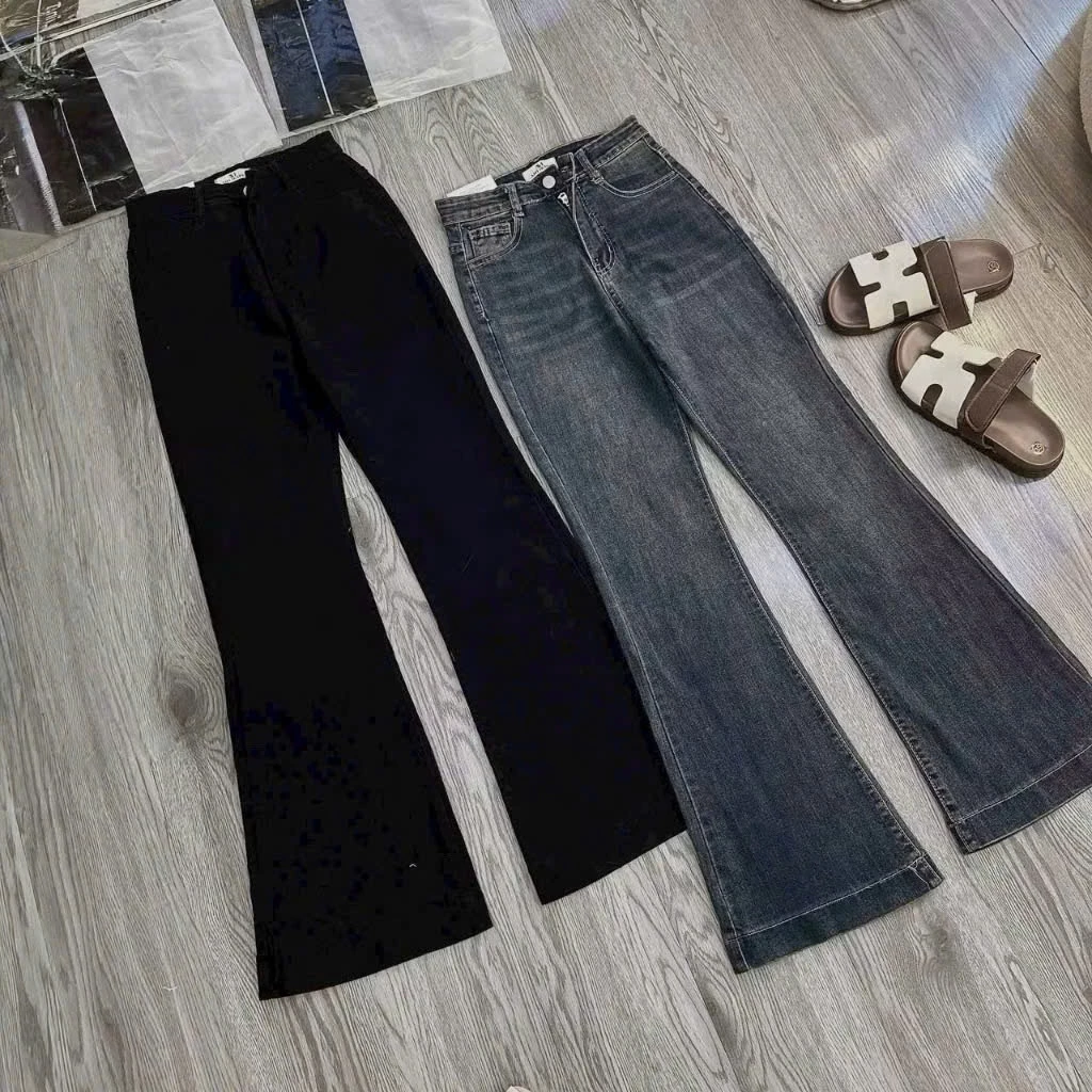 Quần Jeans Nữ Loe Lưng Cao Co Giãn, Quần Bò Ống Loe Dài Hack Dáng 3 Màu Hot Trend