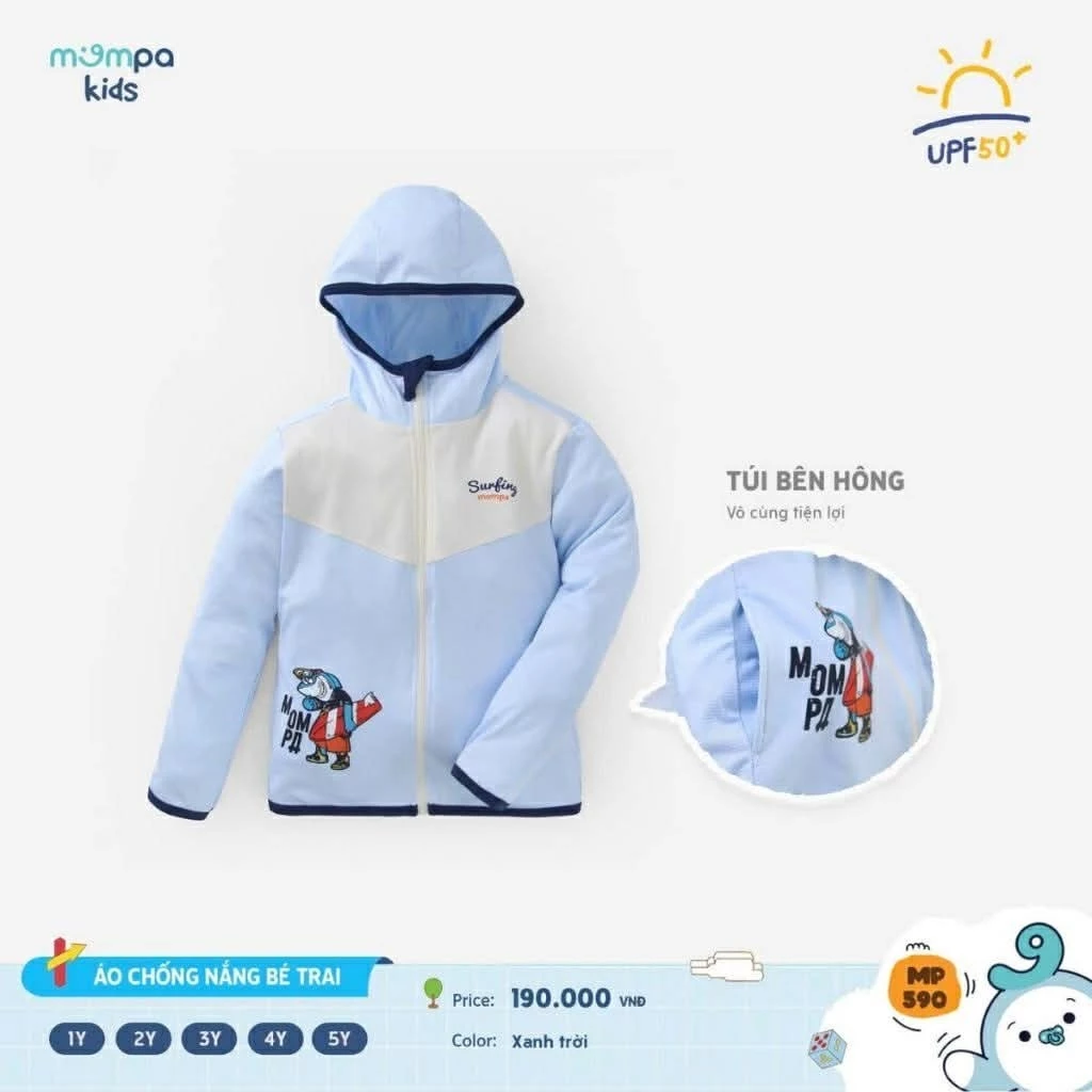 [Mompa/Chính Hãng] Áo chống nắng Mompa cho bé trai, bé gái size 1y - 5y