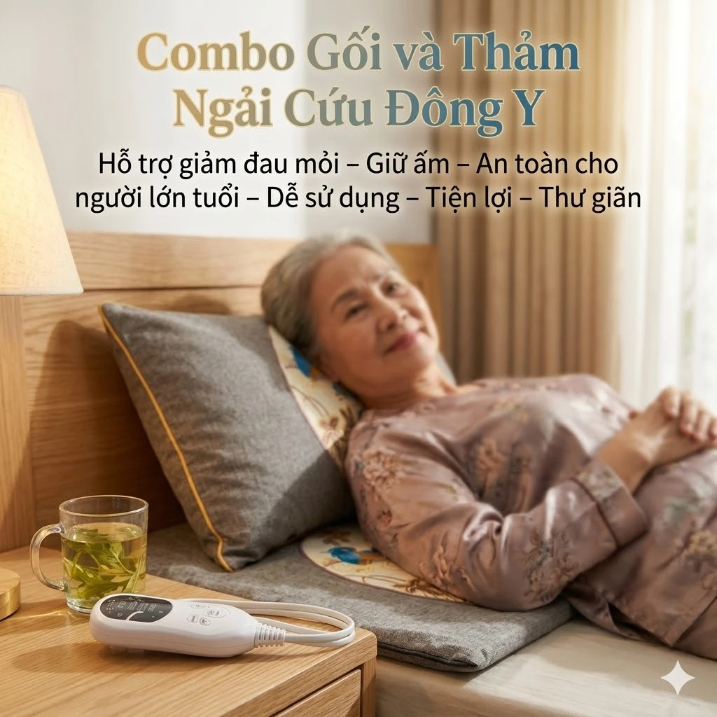 Combo Gối và Thảm Ngải Cứu Thịnh An Cao Cấp Chính Hãng – Đệm Sưởi Ngải Cứu Đông Y Thải Điện, Bảo Vệ Sức Khỏe Người Dùn