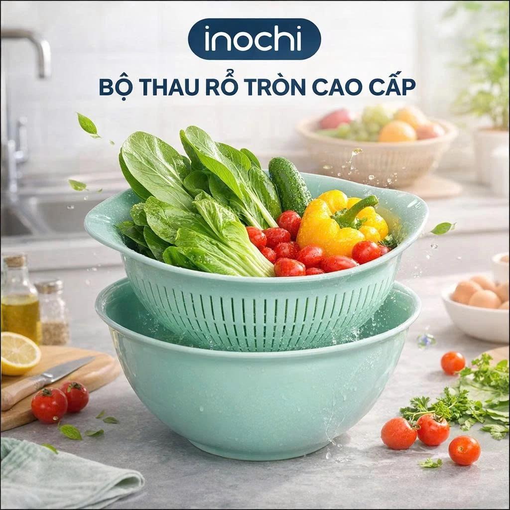 Thau rổ nhựa tròn cao cấp Yoko Inochi Nhật Bản loại lớn cao cấp chắc chắn sang trọng (Nhiều màu)