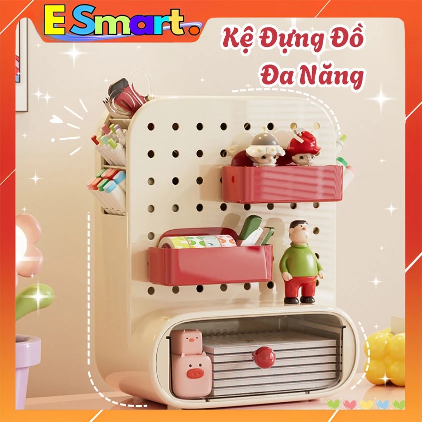 Tủ Đựng Đồ Để Bàn Cao Cấp Với Hình Dáng Dễ Thương - Hộp Đựng Đồ Mỹ Phẩm Mini Decor Bàn Học Kèm Giá Treo Đồ Xinh Xắn