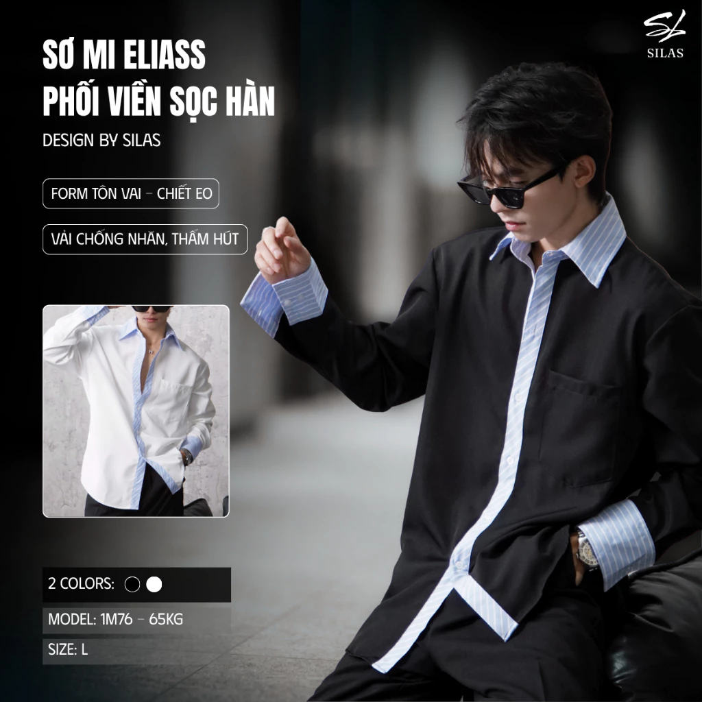 Áo Sơ Mi SILAS Eliass Phối Sọc Viền Hàn Cotton Chéo Nam Form Rộng - ASL10