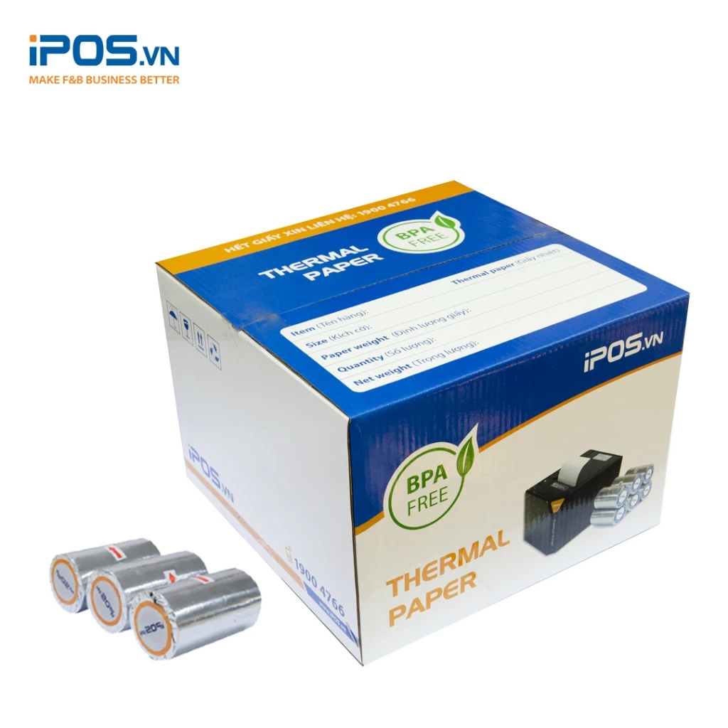 GIẤY IN NHIỆT IPOS (K80x45) (THÙNG 50 CUỘN) - GIẤY IN BILL CHẤT LƯỢNG CAO TIÊU CHUẨN MỰC ĐEN IN SẮC NÉT