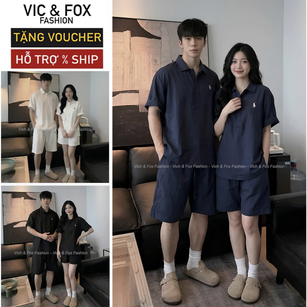 Đồ Bộ Nam Nữ Fox| Set Đũi Nam Nữ Có Bigsize 115kg| Bộ đũi nam nữ chất đũi xước Nhật (Linen Mát)-Mặc nhà,đi chơi, đi biển