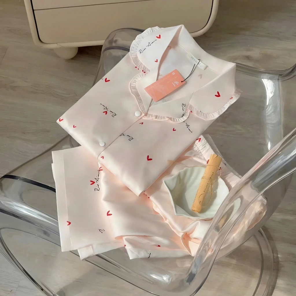 Bộ đồ ngủ pijama ngắn vải lụa latin tơ tằm mềm mại xinh xắn