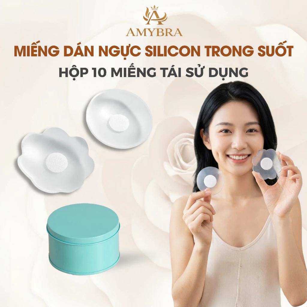 Miếng Dán Ngực Có Keo Siêu Chắc - Hộp 5 Cặp Dán Ngực Silicon Trong Suốt Không Sợ Lộ Hàng AMYBRA H08