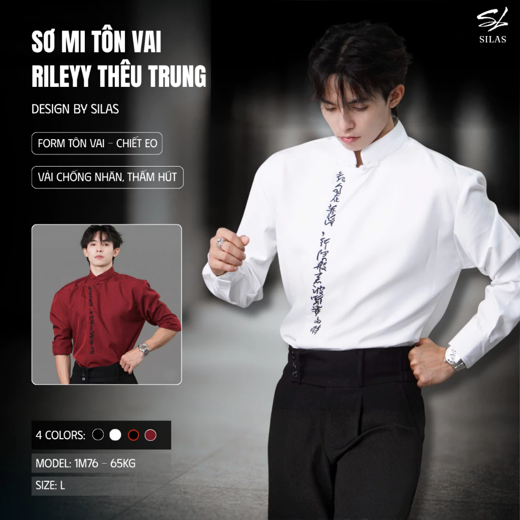 (Form Tôn Vai) Áo Sơ Mi SILAS Rileyy Trơn Thêu Trung Cotton Chéo Nam Thêu Nổi Chiết Eo - ASL6
