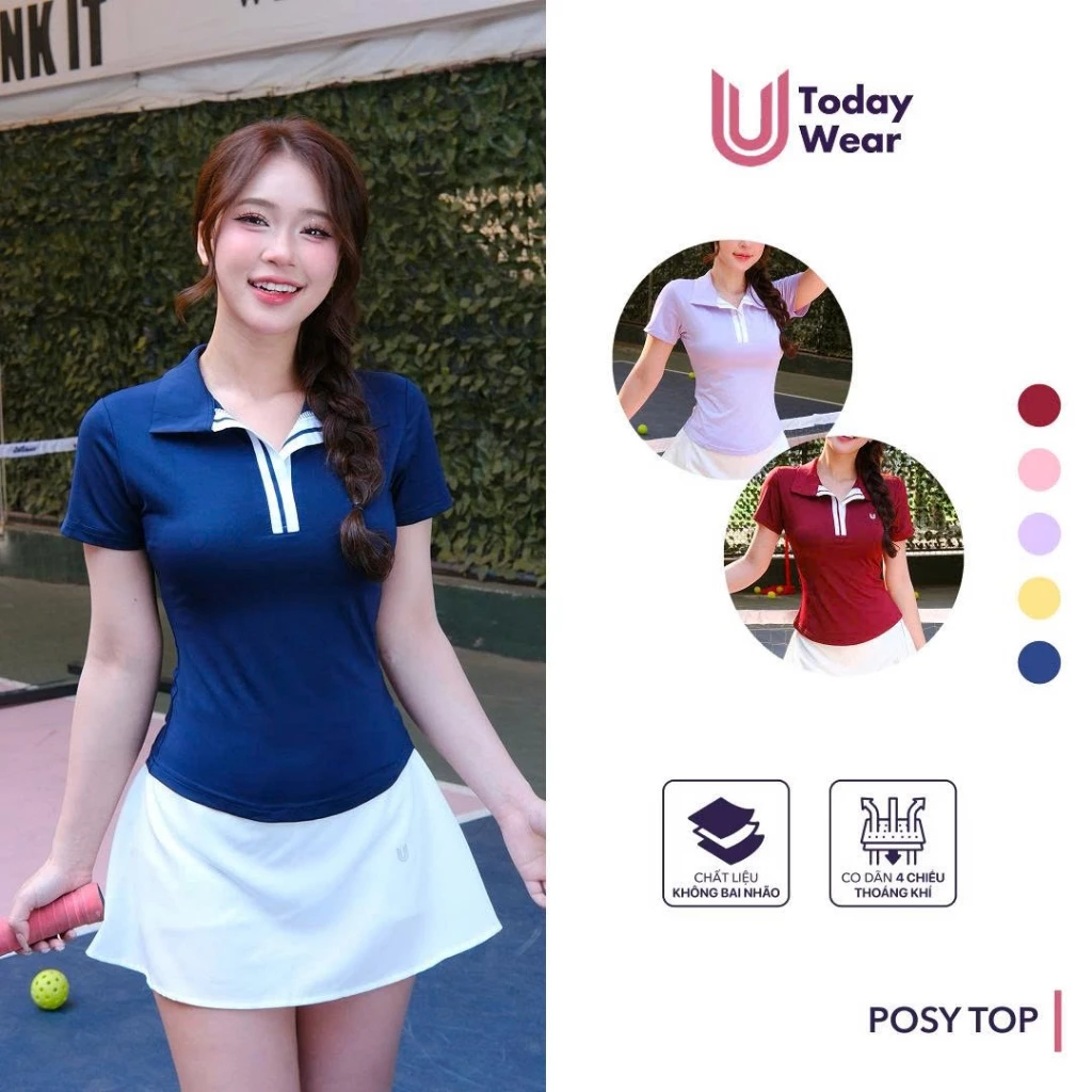 [Xả Hàng Giá Sốc] Áo thể thao nữ cổ polo cách điệu cộc tay Posy top Today U Wear kiểu dáng trẻ trung năng động