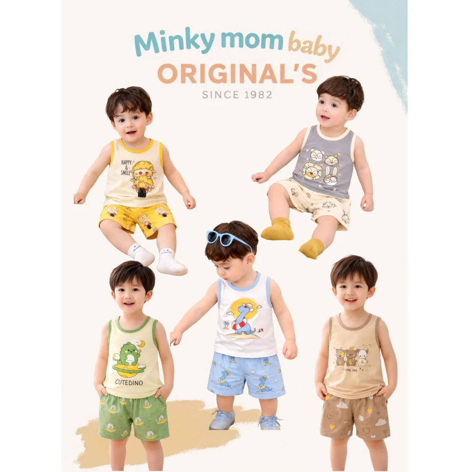 Bộ Ba Lỗ THUN LẠNH MINKY MOM In Hình Động Vật Dễ Thương Cho Bé BL-IN74