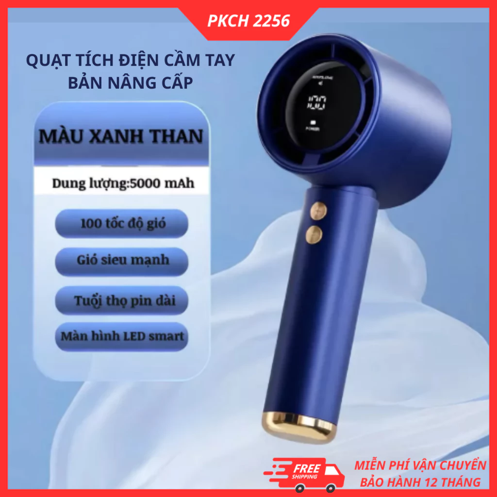 Quạt Cầm Tay Mini Tích Pin 5000mAh Tặng Dây Đeo Có Thể Sạc Gió Mạnh 100 Tốc Độ Turbo Phản Lực Màn Hình Hiển Thị Pin