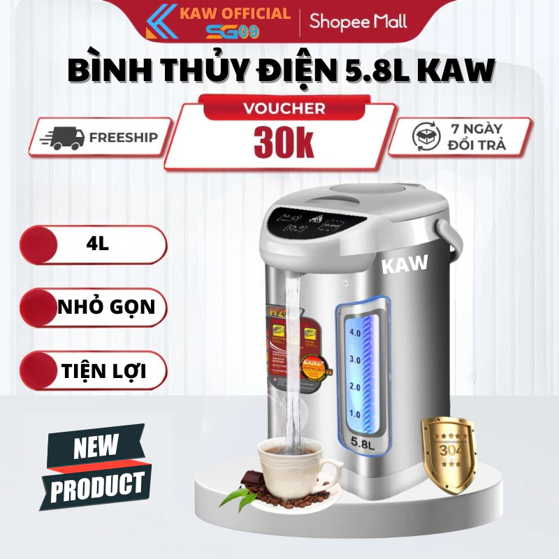 Bình Thủy Điện Đun Nước Nóng 5.8L KAW Công Suất 750W, Công Nghệ Nhật Bản,Tiết kiệm điện