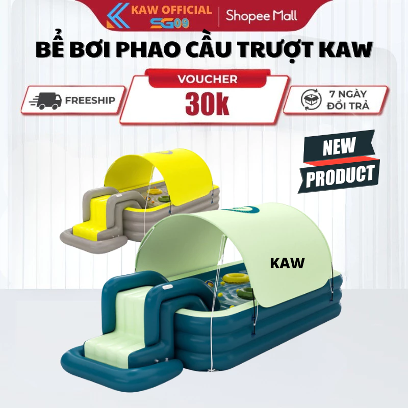 Bể Bơi Phao 4 Mùa Có Mái Che KAW, Bể Bơi Cầu Trượt Phao Bền Đẹp, Chống Trượt, Nhiều Kích Thước