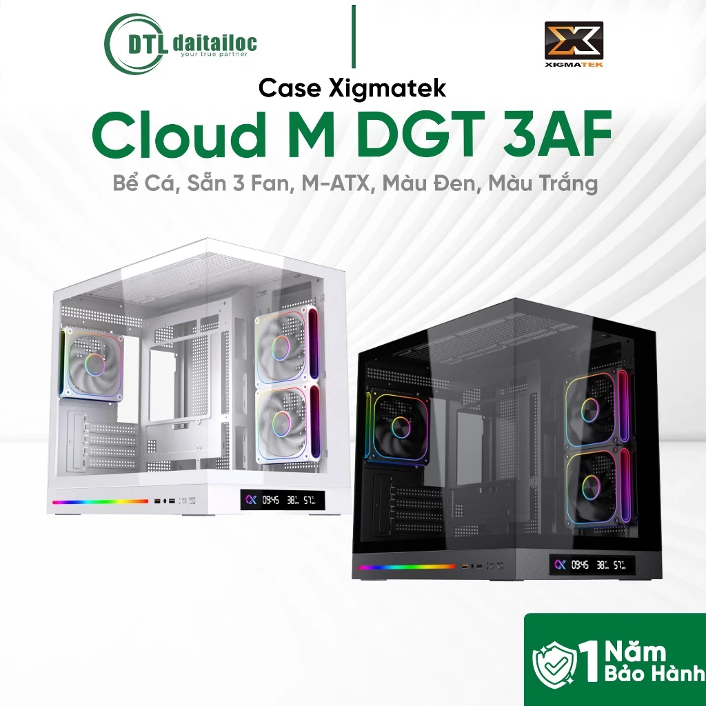 Case Xigmatek Cloud M DGT 3AF Bể Cá Sẵn 3 Fan M-ATX Màu Trắng Màu Đen | Chính Hãng | Bảo Hành 12 Tháng