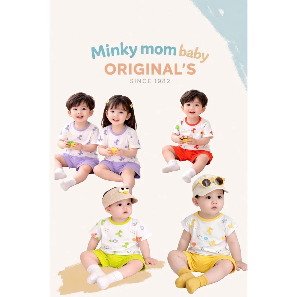 Bộ Ngắn Tay THUN LẠNH MINKY MOM In Thân Áo Trắng, Phối Viên, Quần Trơn Cho Bé TN-IN38