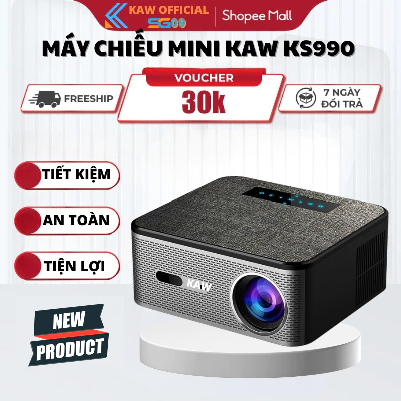 Máy Chiếu Mini KAW KS990, Độ sáng 17000 Lumens, Hỗ Trợ Hình Ảnh 4K, Wifi 2.4G/5G, Lỗi 1 đổi 1