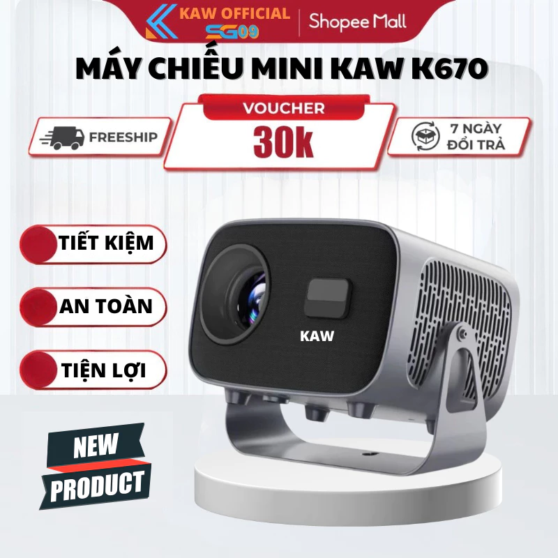 Máy Chiếu Mini K670 KAW Full HD 8800 Lumens Điều chỉnh 360° Android12 Kết Nối Điện Thoại Laptop