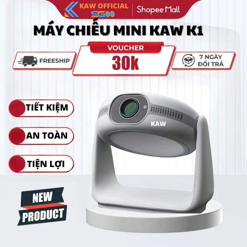Máy Chiếu Mini KAW Để Bàn K1 Pin 5200 mAh 4K Android, Xoay 360 Độ, Tự Động Lấy Nét, BH 24 Tháng